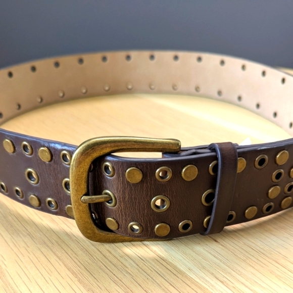 Unisex Bronze Studded Brown Belt - Picture 5 of 10